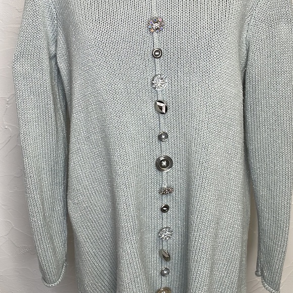 Soft Surroundings Nordic Nights Blue/Gray Metallic Silver Sweater - Picture 3 of 8